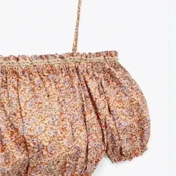 ZARA FLORAL OFF SHOULDER CROP TOP/  LACE TRIM SIZE L - Picture 3 of 5